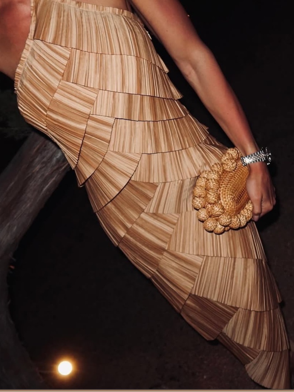 Cult Gaia Patrizia Halter Tiered Pleated Midi Dress Tierra Gold - Picture 12 of 13